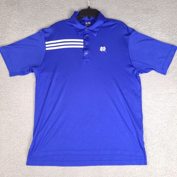 Notre Dame Adidas Polo Shirt‎ Mens Large Blue Climacool Logo Short Sleeve Golf - Picture 1 of 14